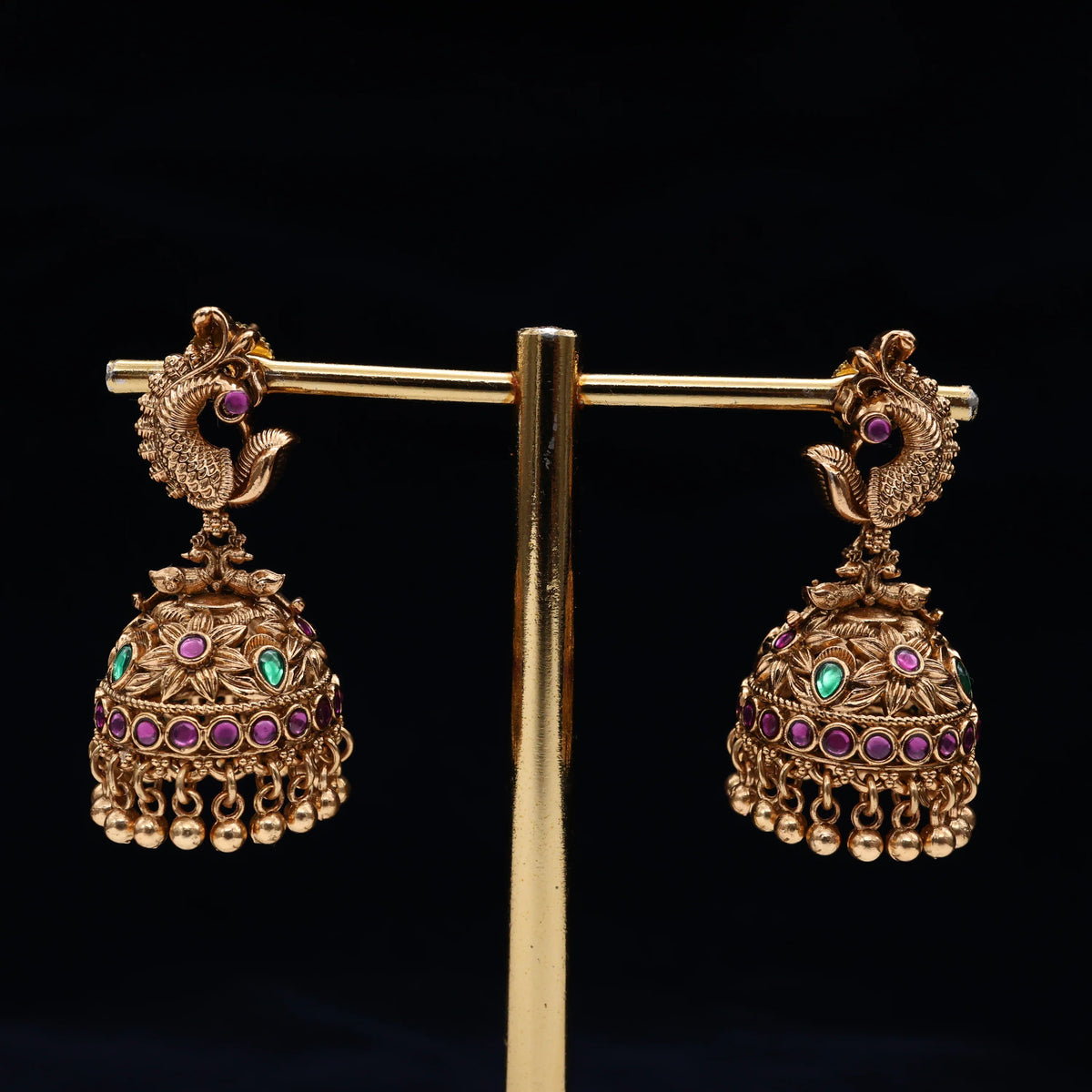 Real Gold Tone Micro Gold Polished Diamond Look Long Studs/Earrings