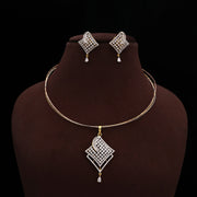 Diamond Look Premium Double Drop Pendant 3 Tone Hasli Set