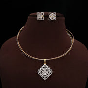 Diamond Look Premium Kolam Flower Pendant 3 Tone Hasli Set