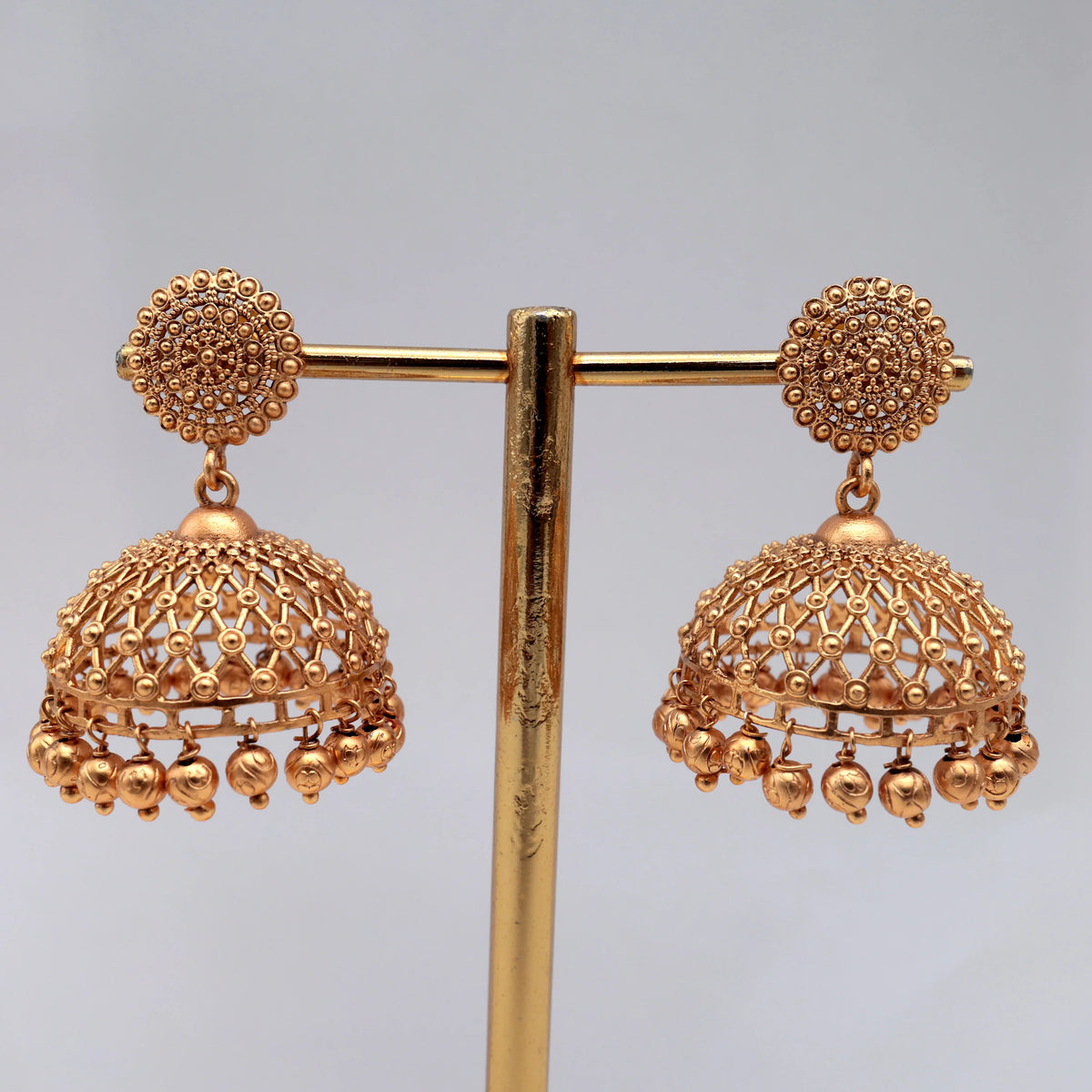 Antique Matte Gold Premium Bridal Jhali Jhumkas