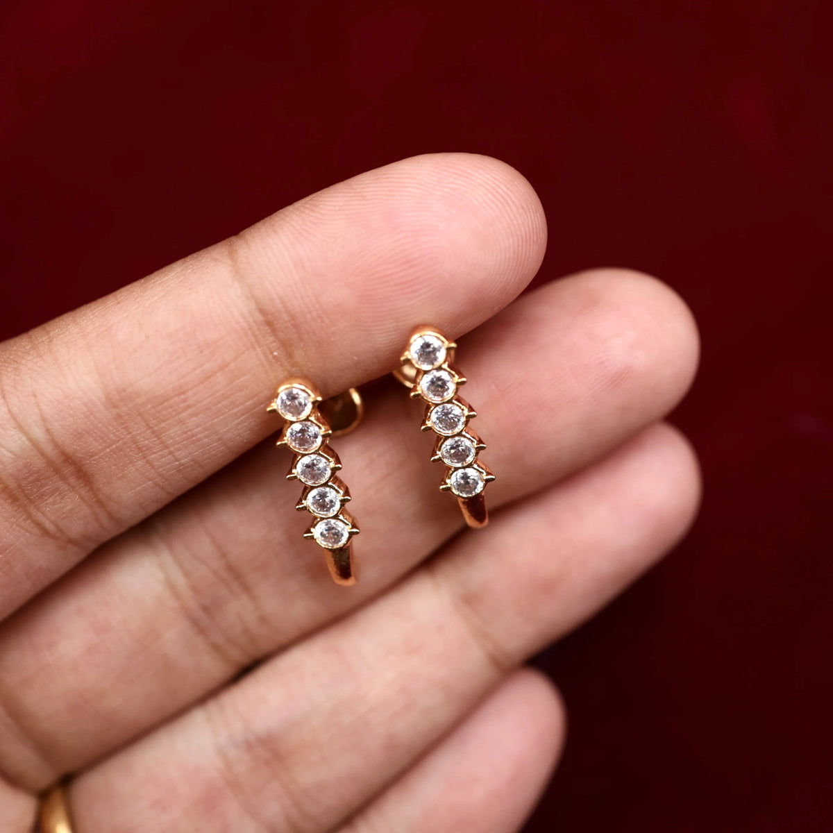 Real Gold Tone Micro Gold Polished Diamond Look Long Studs/Earrings