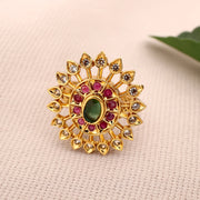 Premium Gold Look AD Surya Chakra Finger Ring