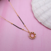 Gold Tone Premium Round Zircon Pendant Black Beads Chain