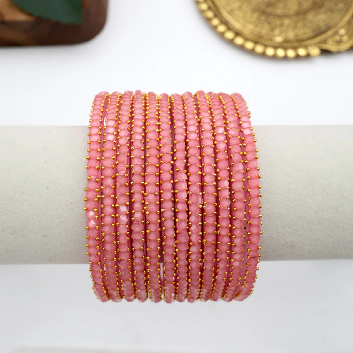 Diamond Crystal Cut Glass Bangles - Baby Pink